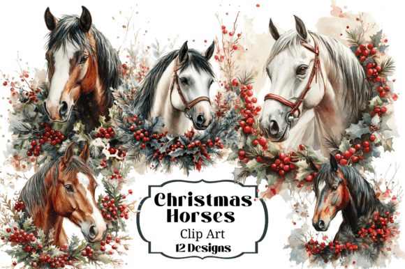 12 Christmas Horse Holly Pine Clipart Review