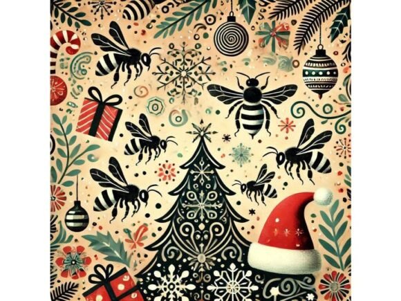 Abstract Christmas Scene with Bees and P: Illustrations Review