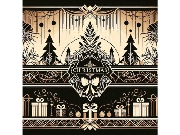 Art Deco Christmas Banner with Elegant P Illustrations