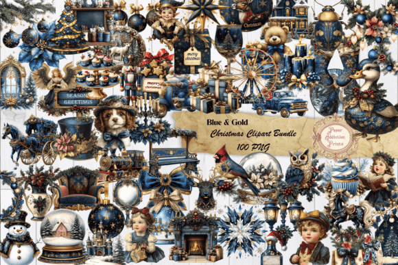 Blue and Gold Christmas Clipart Bundle for Premium Illustrations