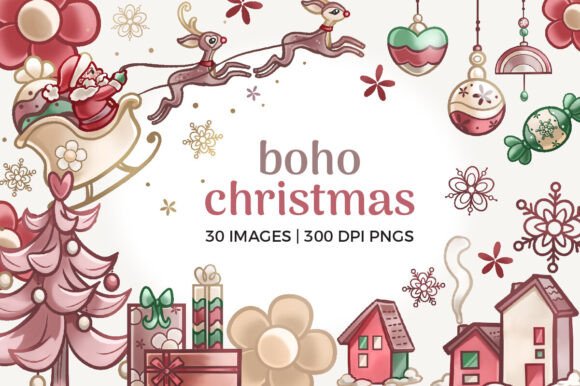 Boho Christmas Clipart: Editorial Illustrations for Modern Publishing