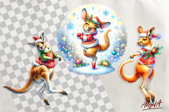Christmas Clipart, Cute Kangaroo Illustrations
