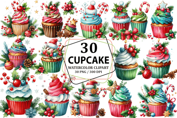 Christmas Cupcake Clipart Sublimation for Illustrations