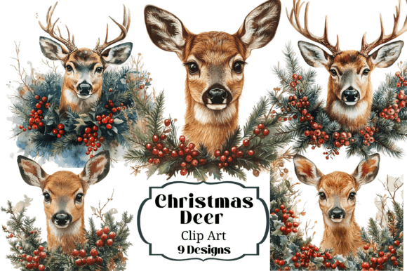 Christmas Deer Buck Doe Fawn Clipart