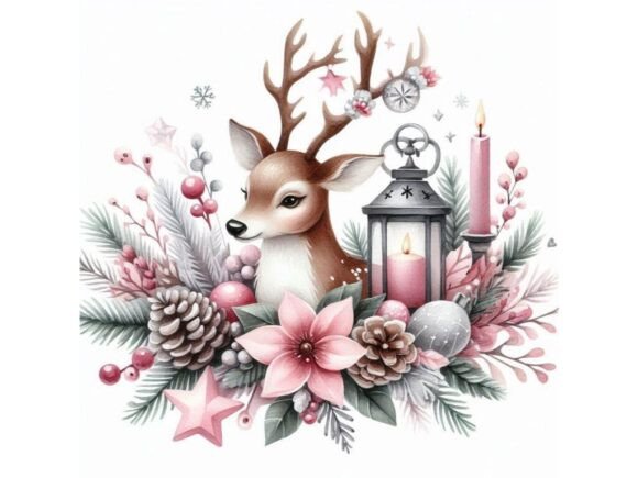 Christmas Deer with Pink and White Decor Illustrations Review