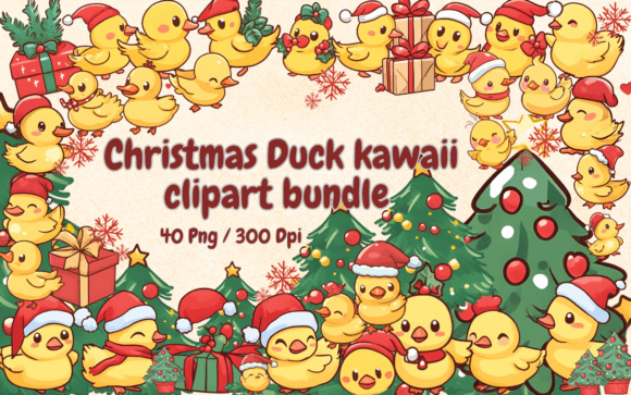 Christmas Ducks Kawaii Clipart Cute PNG for Illustrations