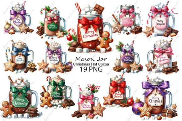 Christmas Hot Cocoa Mason Jar PNGs: Cozy Illustrations for Handmade Sellers