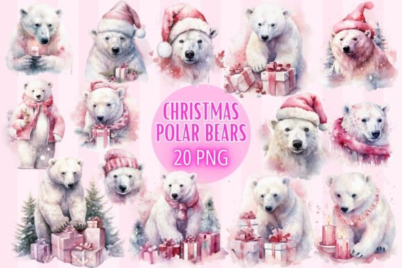 Christmas Polar Bear Pink Watercolor PNG Review