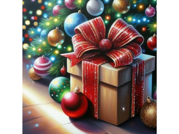 Christmas Present Painted in Acrylics: Festive Illustrations for Local Brands