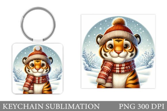 Christmas Tiger Keychain Sublimation for Modern Illustrations