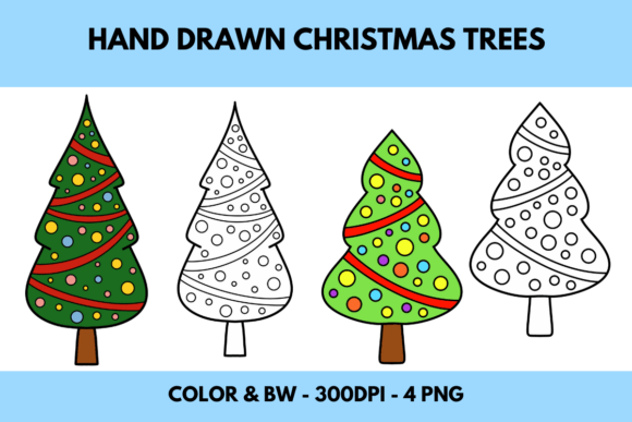 Christmas Trees, Hand Drawn, PNG for Illustrations & Crafts