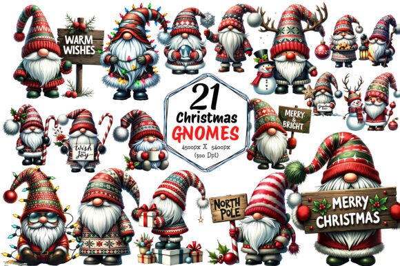 Cute Christmas Gnome Sublimation Clipart Set