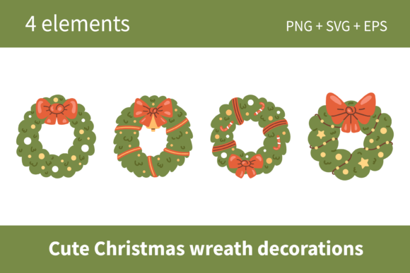 Cute Festive Christmas Wreaths Set: Illustrations for Seasonal Sellers