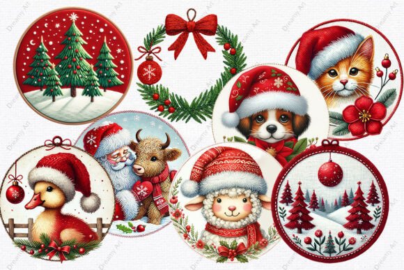 Embroidered Christmas Farm Ornaments PNG: A Review for Creative Illustrations
