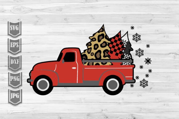 Farm Truck Christmas Tree Plaid Illustrations