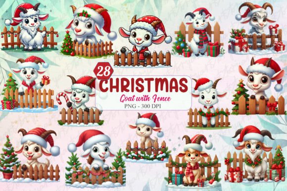 Funny Christmas Goat with Fence Clipart Review