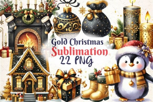 Gold and Black Christmas Sublimation for Premium Illustrations
