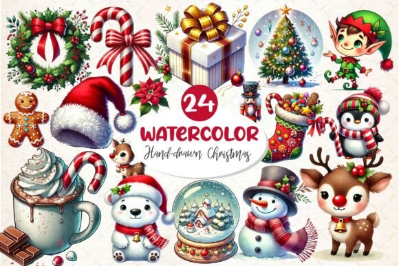 Hand-drawn Cartoon Christmas Clipart for Modern Illustrations