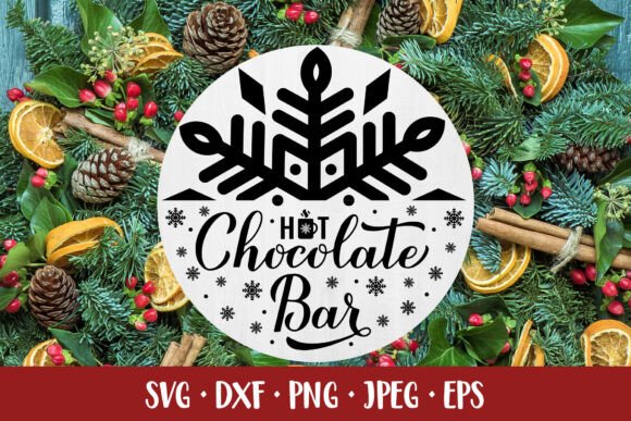 Hot Chocolate Bar Round Sign. Christmas Illustrations