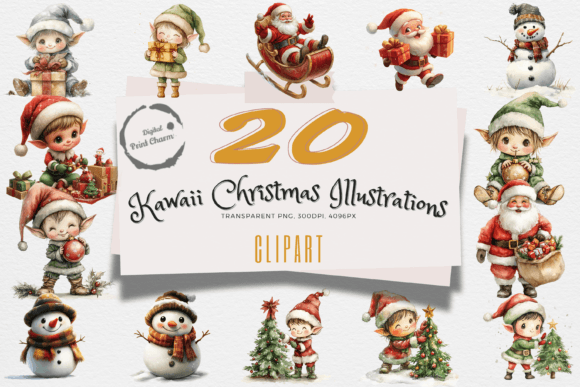 Kawaii Christmas Cuties Exclusive PNG for Brand Illustrations