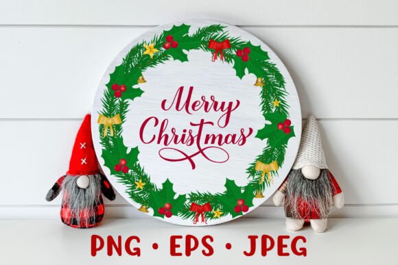 Merry Christmas Sublimation Round Wreath for Illustrations