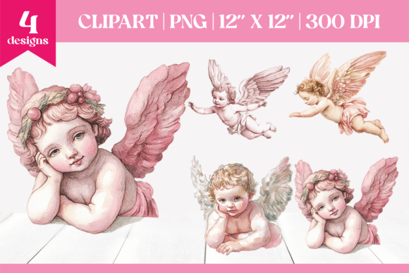 Pink Christmas Cherubs Clipart PNG for Illustrations