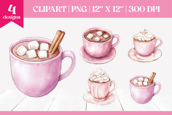 Pink Christmas Hot Cocoa Clipart PNG for Illustrations