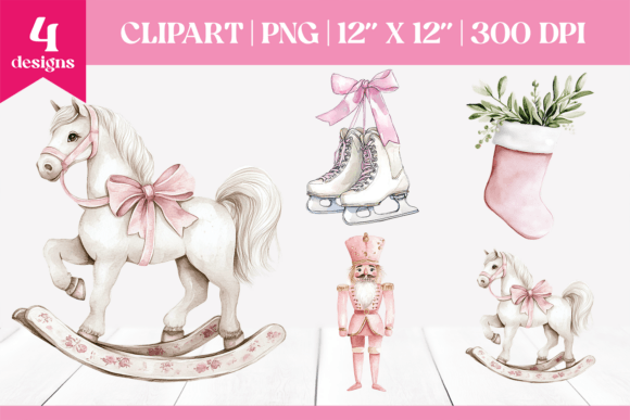 Pink Christmas Rocking Horse Clipart for Illustrations
