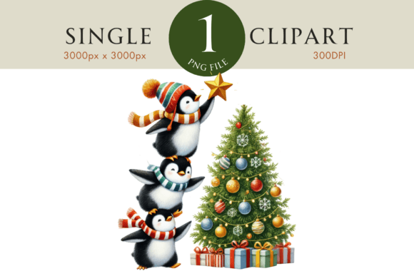 Playful Penguins Decorating Christmas Tr Illustrations