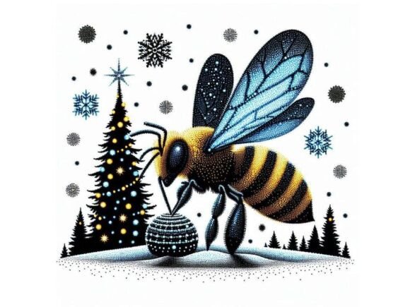 Pointillism Christmas Bee in a Snowy Sce Review
