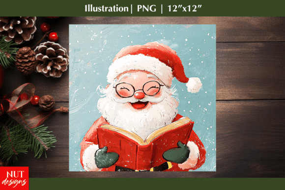 Santa with Book, Christmas Illustration for Crafting