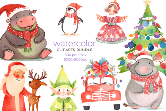 Watercolor Christmas Hippo and Other Illustrations Review