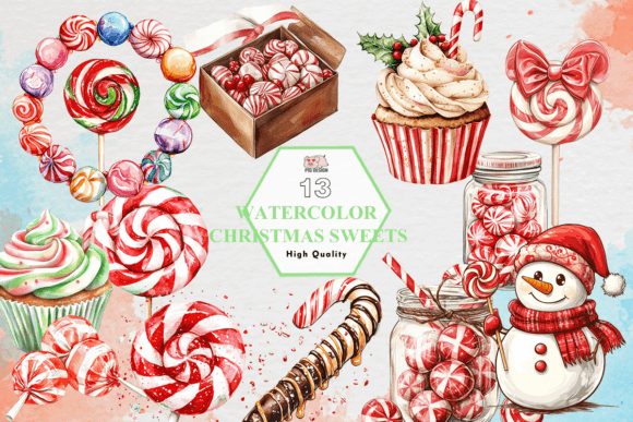 Watercolor Christmas Sweets Clipart PNG for Illustrations